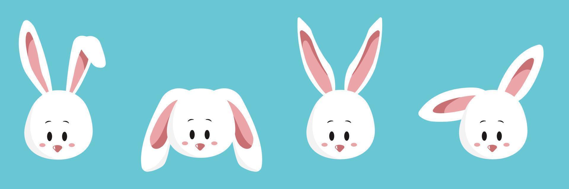 face set of a cute white rabbit. Kawaii bunny ear emoji, or bunny emoticon. symbol of a rabbit. Expression of a funny animal cartoon figure. outline in a vector illustration