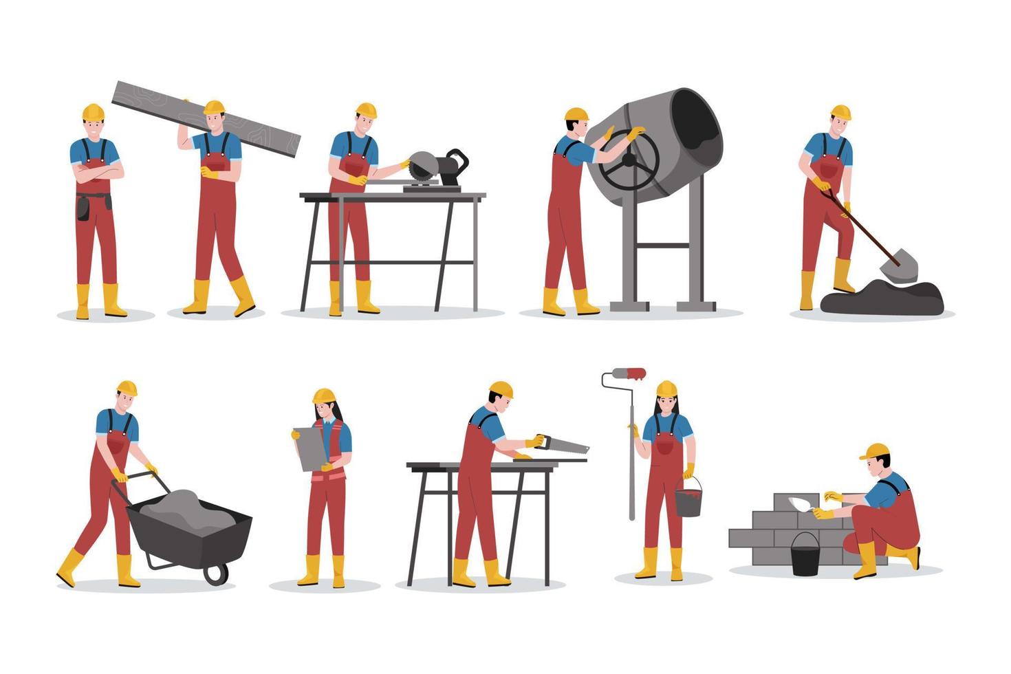 Vector illustration set of construction workers