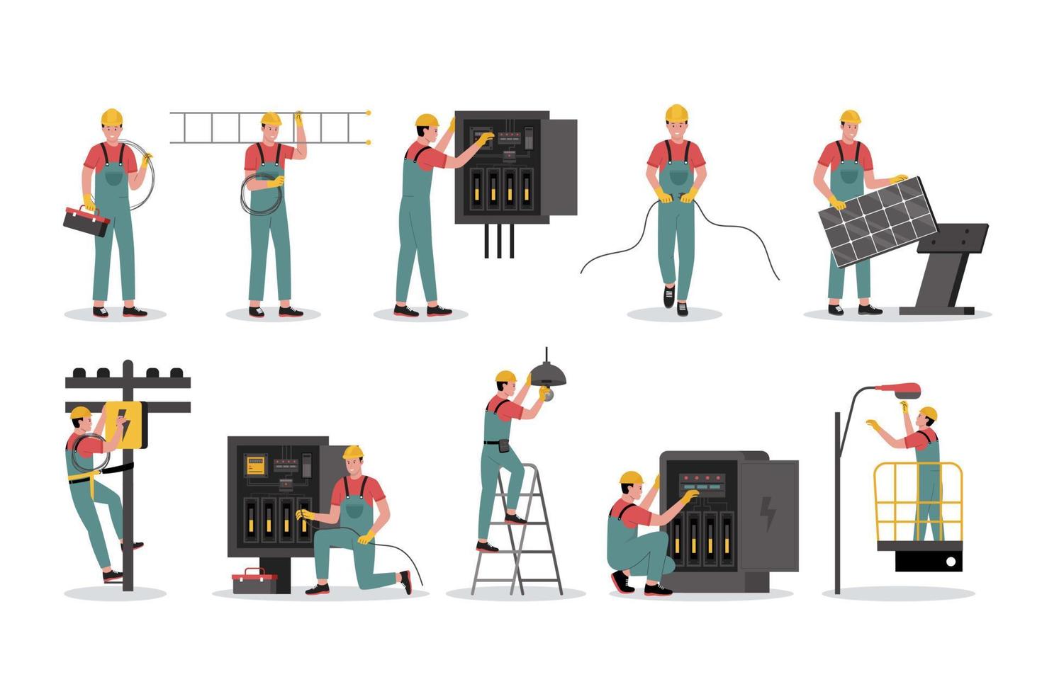 Vector illustration set of electrical workers