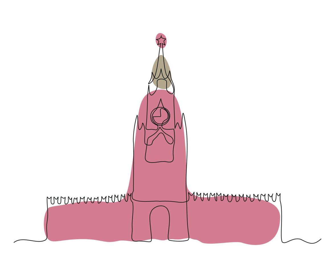abstract Moscow Kremlin, Spasskaya Clock Tower Continuous On Line Drawing vector