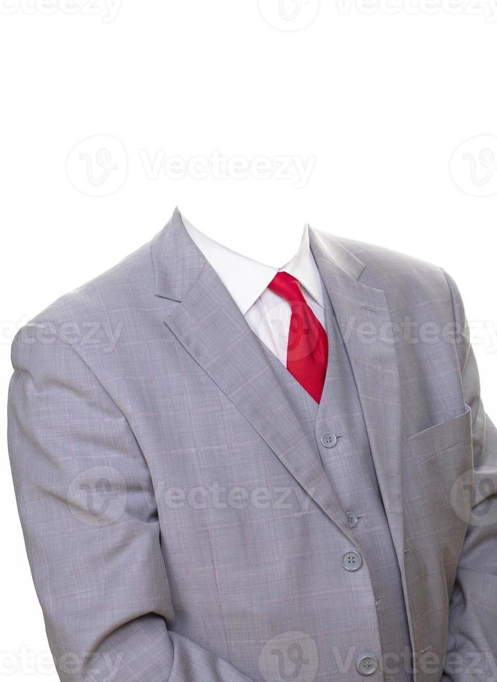 Business gray classic suit without head isolated on white background. photo