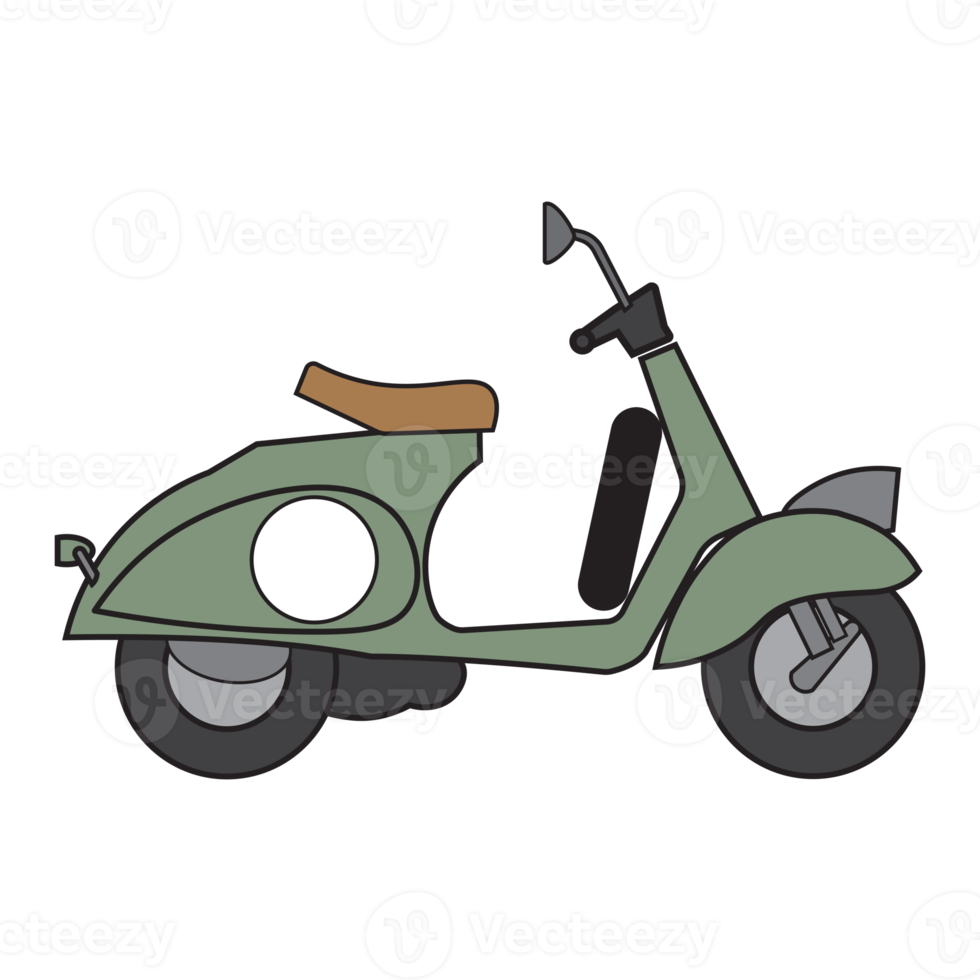 scooter trasporto piatto disegno, classico scooter e colorato stile png