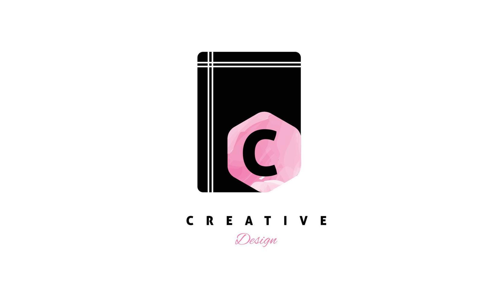 C water color logo artistic, fancy, trendy hand drawn vector design on black background.