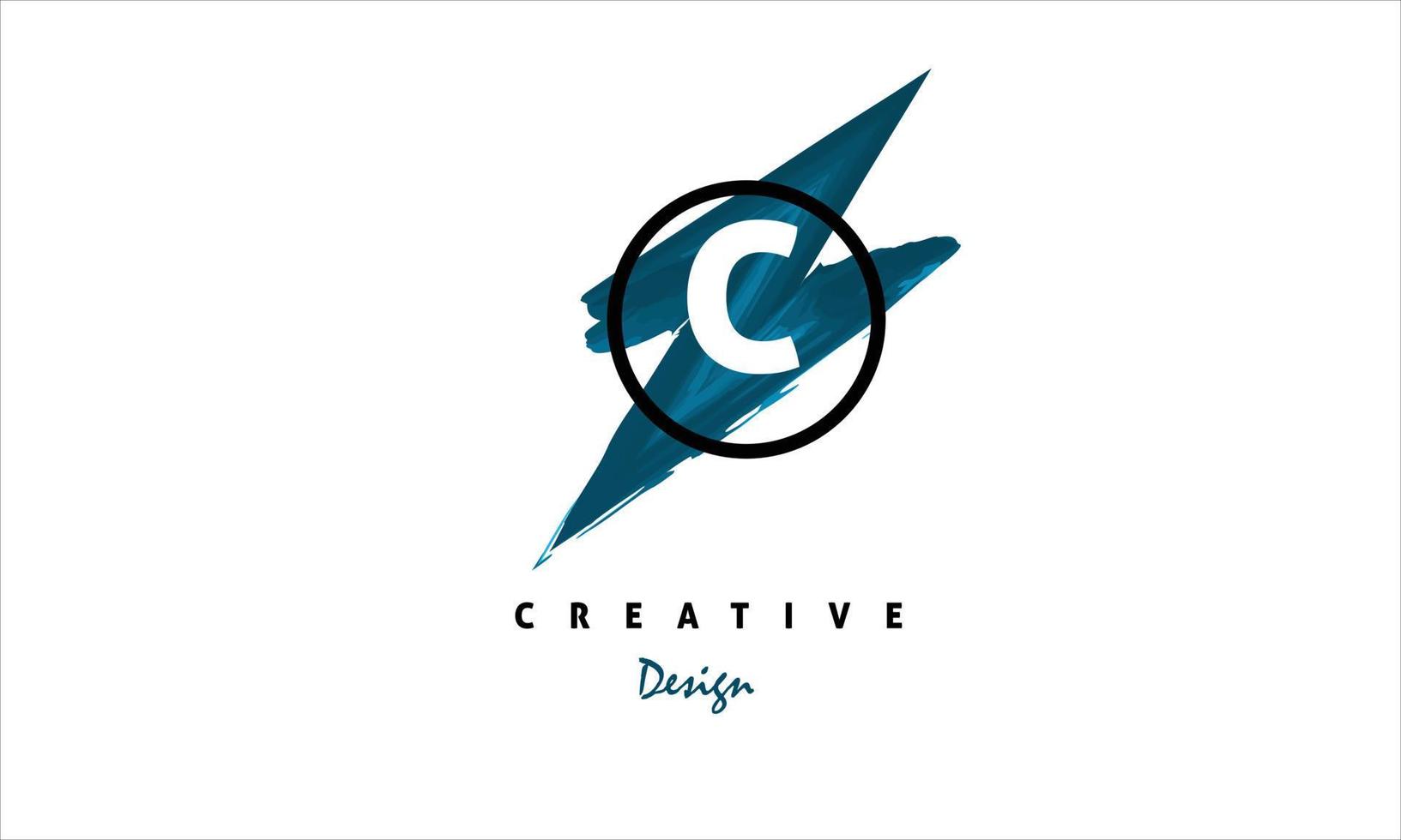 C water color logo artistic, fancy, trendy hand drawn vector design on black background.