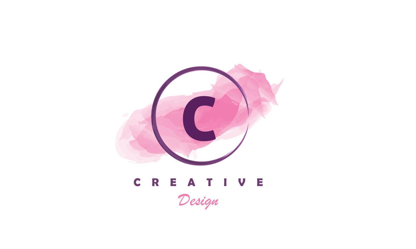 C water color logo artistic, fancy, trendy hand drawn vector design on black background.