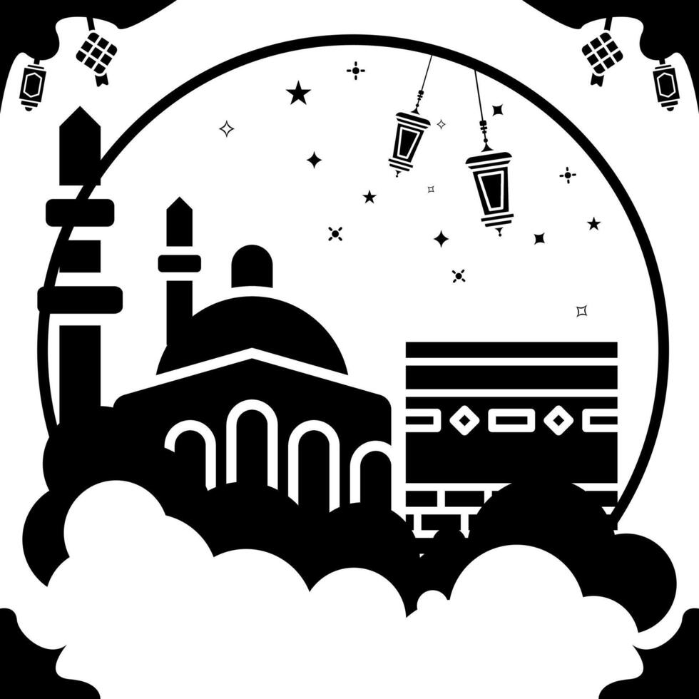 Vector Ramadan kareem element background decorative design black and white style