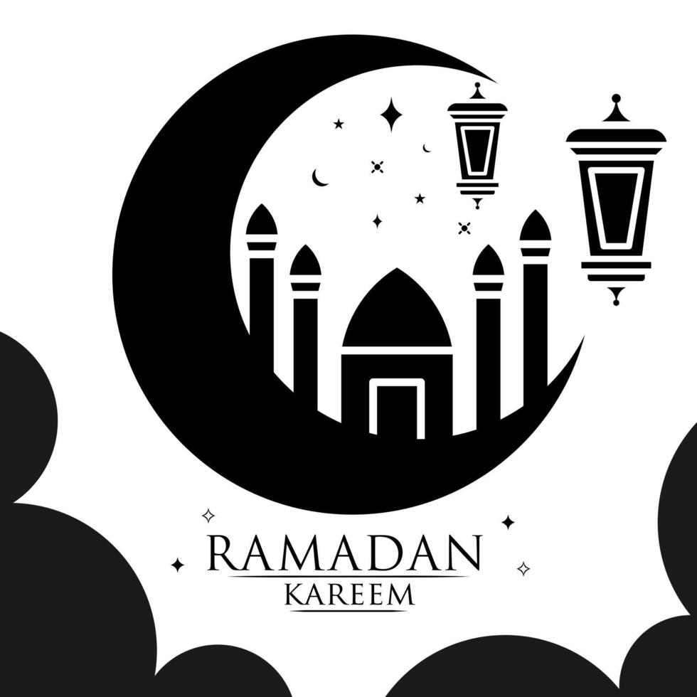 Vector Ramadan kareem element background decorative design black and white style