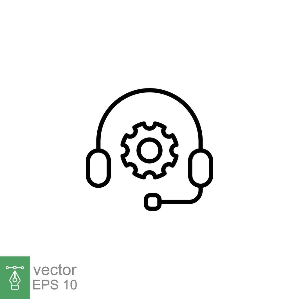 CRM line icon. Headset with bubble speech. Testimonials and customer relationship management concept. Simple outline style. Vector illustration isolated on white background. EPS 10.