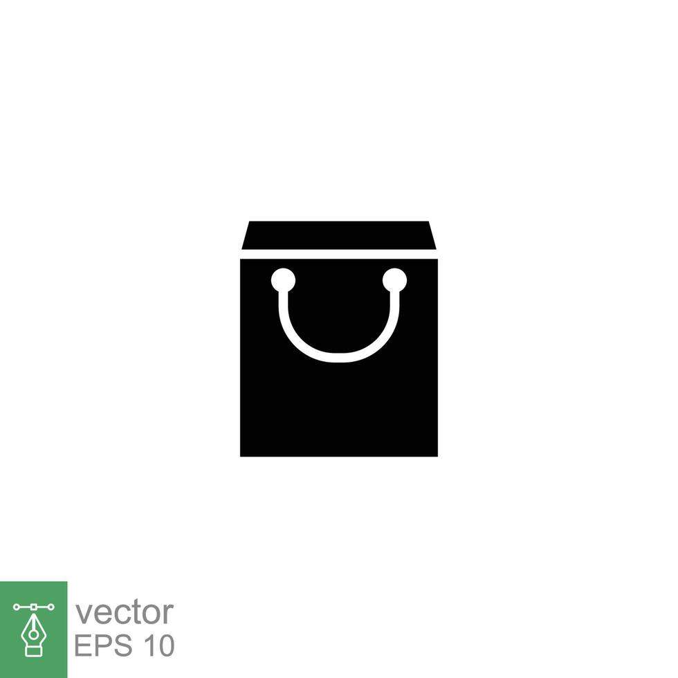 Shopping bag icon. Simple solid style. Paper bag, shop, gift, packaging, business concept. Black silhouette, glyph symbol. Vector illustration design on white background. EPS 10.