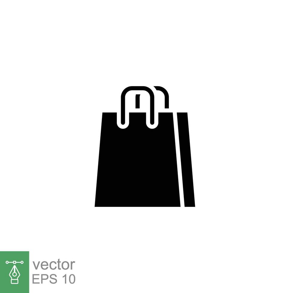 Shopping bag icon. Simple solid style. Paper bag, shop, gift, packaging, business concept. Black silhouette, glyph symbol. Vector illustration design on white background. EPS 10.