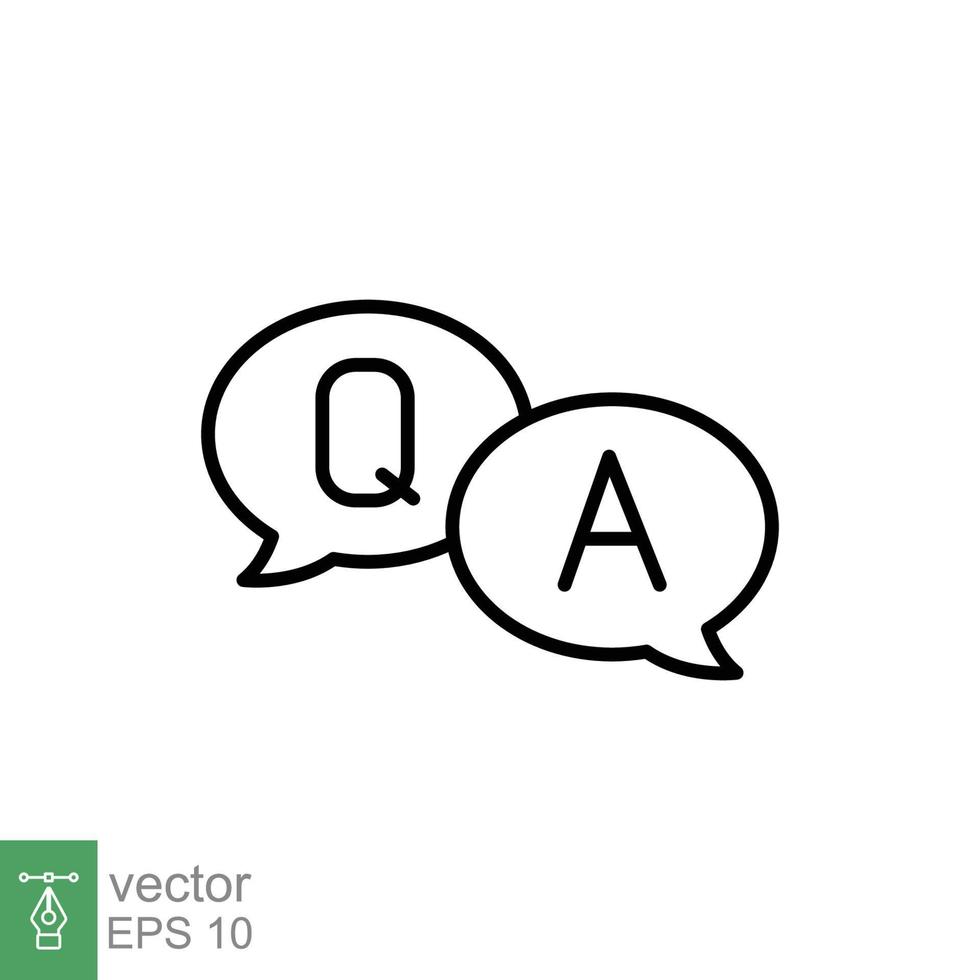 Questions and answers line icon with speech bubble for web template and app. Q and A letters. Simple outline style. Vector illustration design on white background. EPS 10.