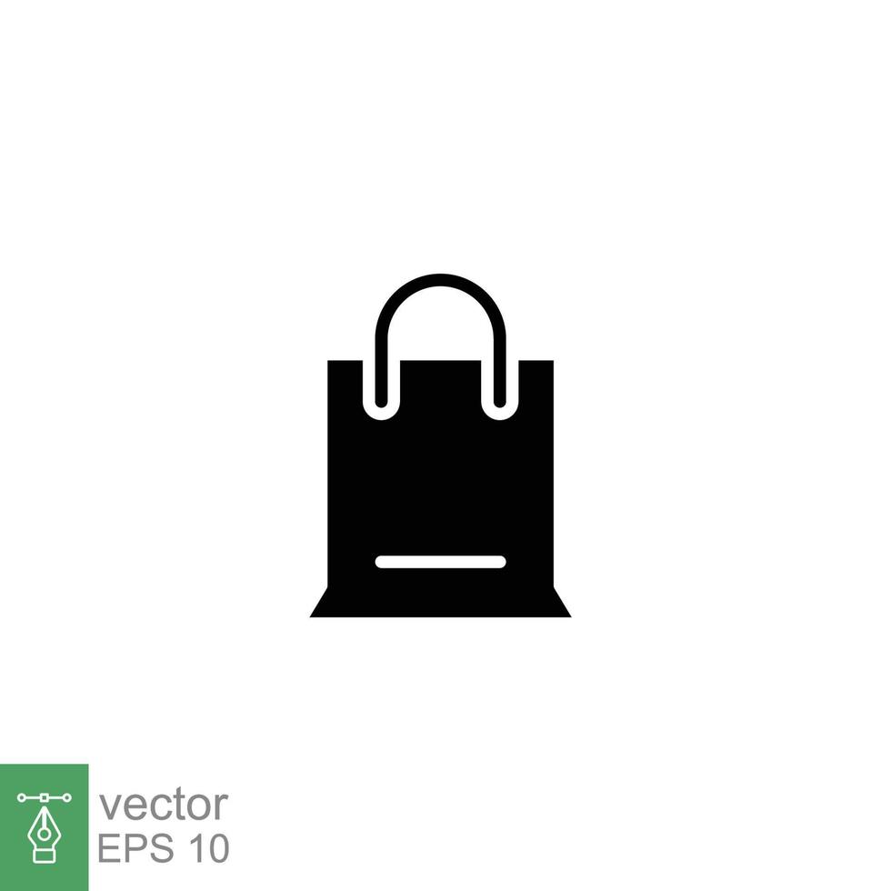 compras bolso icono. sencillo sólido estilo. papel bolsa, comercio, regalo, embalaje, negocio concepto. negro silueta, glifo símbolo. vector ilustración diseño en blanco antecedentes. eps 10