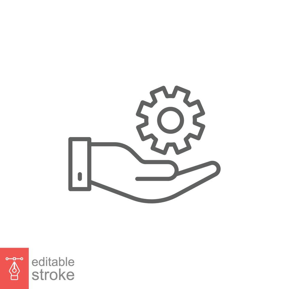 Mechanic gear service hand line icon. Wheel, cogwheel, technical, technology. Outline symbol. Setting and support concept. Vector illustration design on white background. Editable stroke EPS 10.