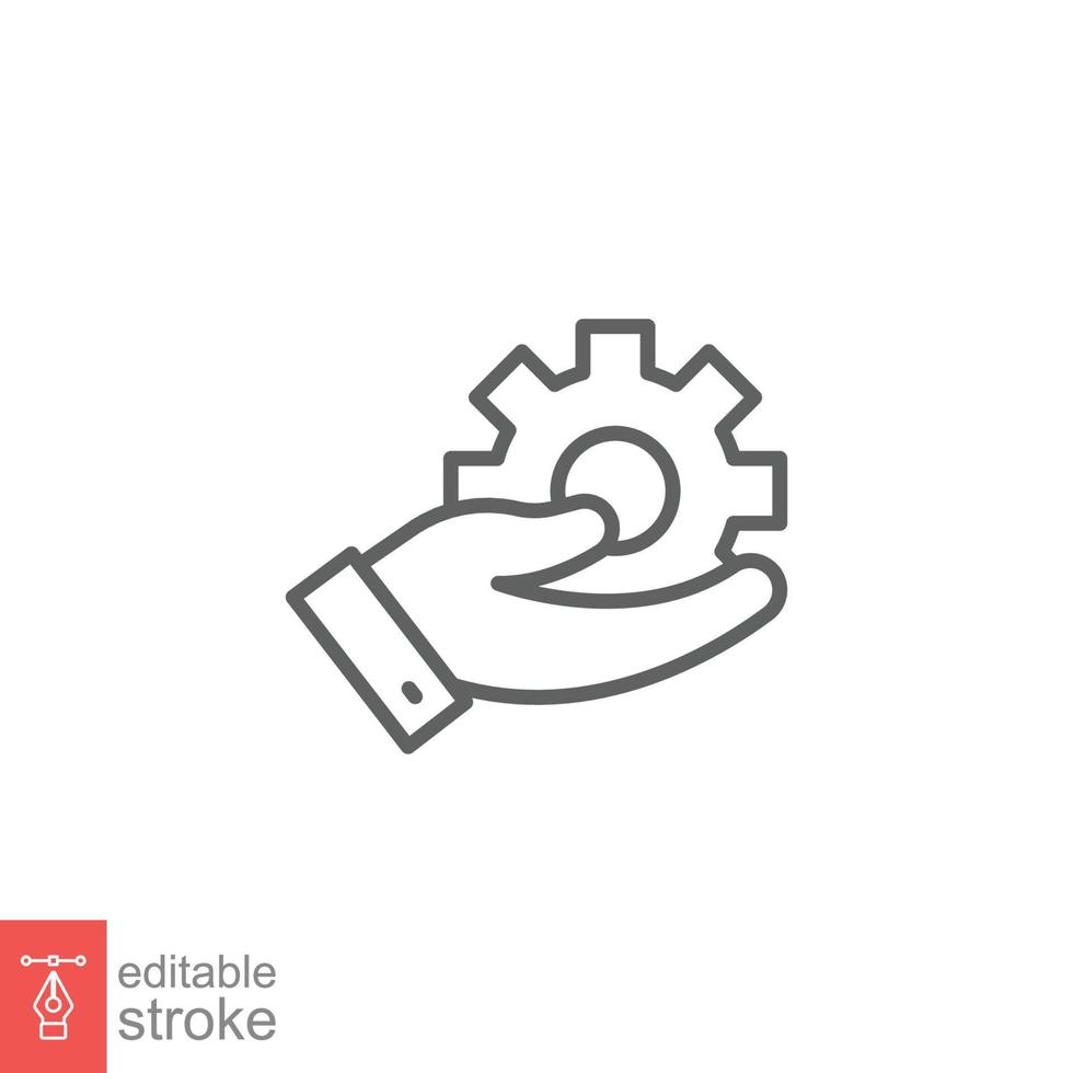 Mechanic gear service hand line icon. Wheel, cogwheel, technical, technology. Outline symbol. Setting and support concept. Vector illustration design on white background. Editable stroke EPS 10.