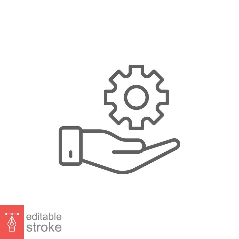 Mechanic gear service hand line icon. Wheel, cogwheel, technical, technology. Outline symbol. Setting and support concept. Vector illustration design on white background. Editable stroke EPS 10.