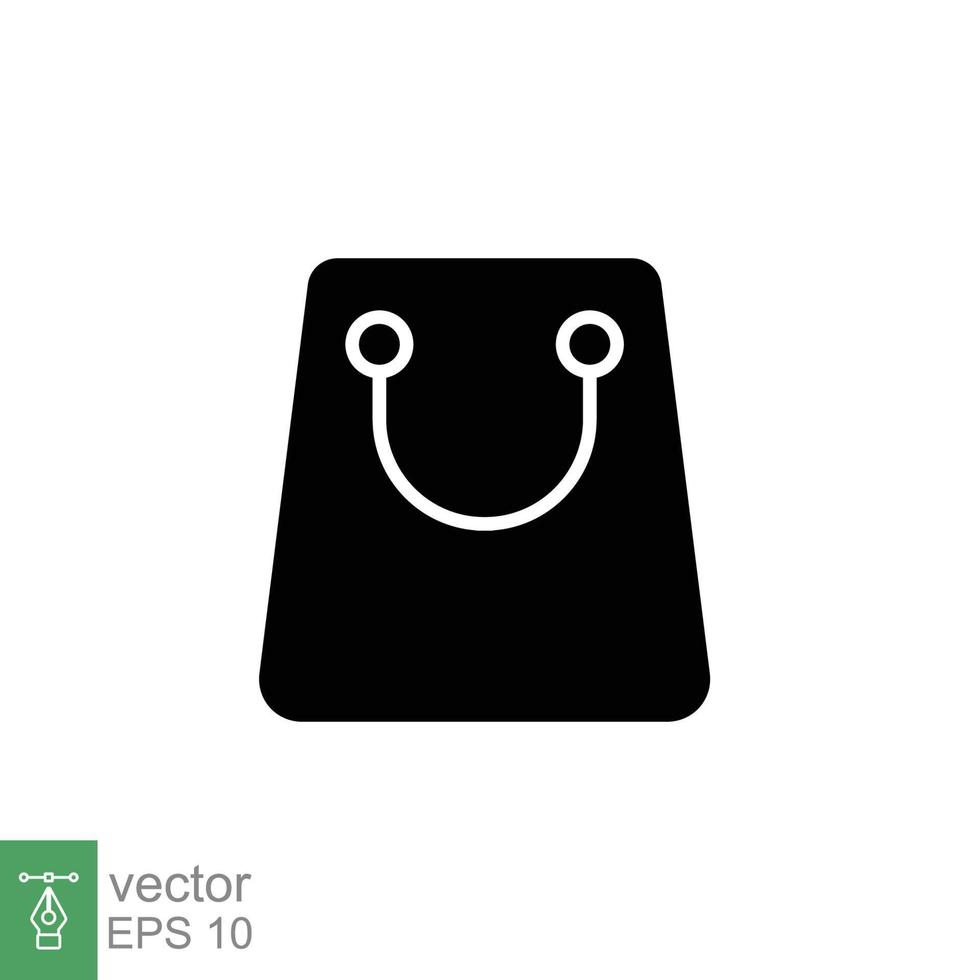 Shopping bag icon. Simple solid style. Paper bag, shop, gift, packaging, business concept. Black silhouette, glyph symbol. Vector illustration design on white background. EPS 10.