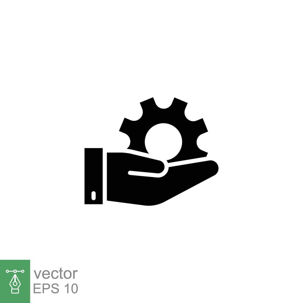 Mechanic gear service hand icon. Wheel, cogwheel, technical, technology. Black silhouette, solid, glyph symbol. Setting and support concept. Vector illustration design on white background. EPS 10.