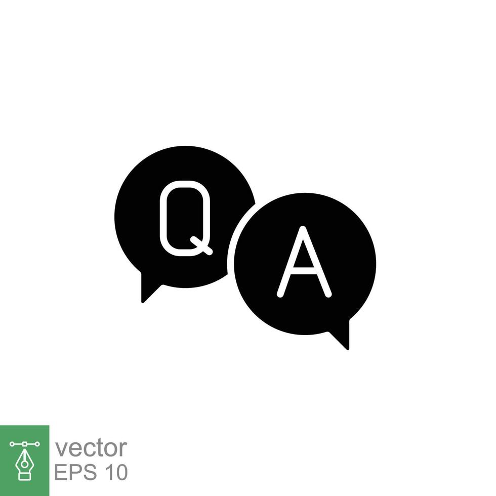 Questions and answers icon with speech bubble for web template and app. Q and A letters. Simple solid style. Black silhouette, glyph symbol. Vector illustration design on white background. EPS 10.