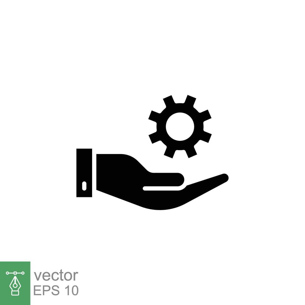 Mechanic gear service hand icon. Wheel, cogwheel, technical, technology. Black silhouette, solid, glyph symbol. Setting and support concept. Vector illustration design on white background. EPS 10.