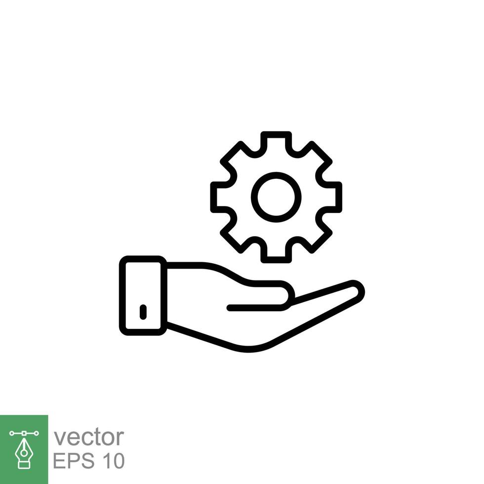 Mechanic gear service hand line icon. Wheel, cogwheel, technical, technology. Outline symbol. Setting and support concept. Vector illustration design on white background. EPS 10.