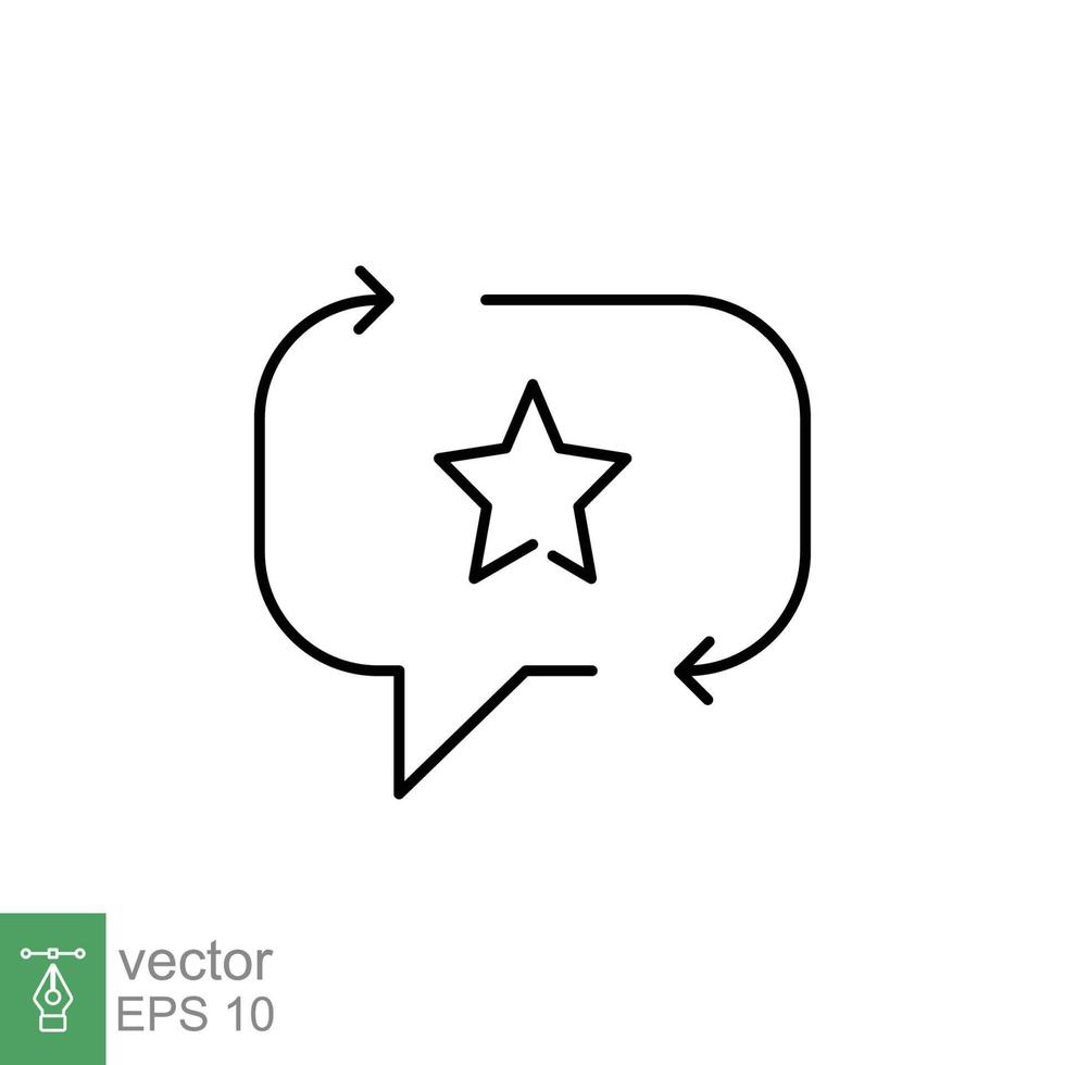 Favourite feedback line icon. Testimonials and customer relationship management concept. Bubble speech star outline style. Vector illustration isolated on white background. EPS 10.