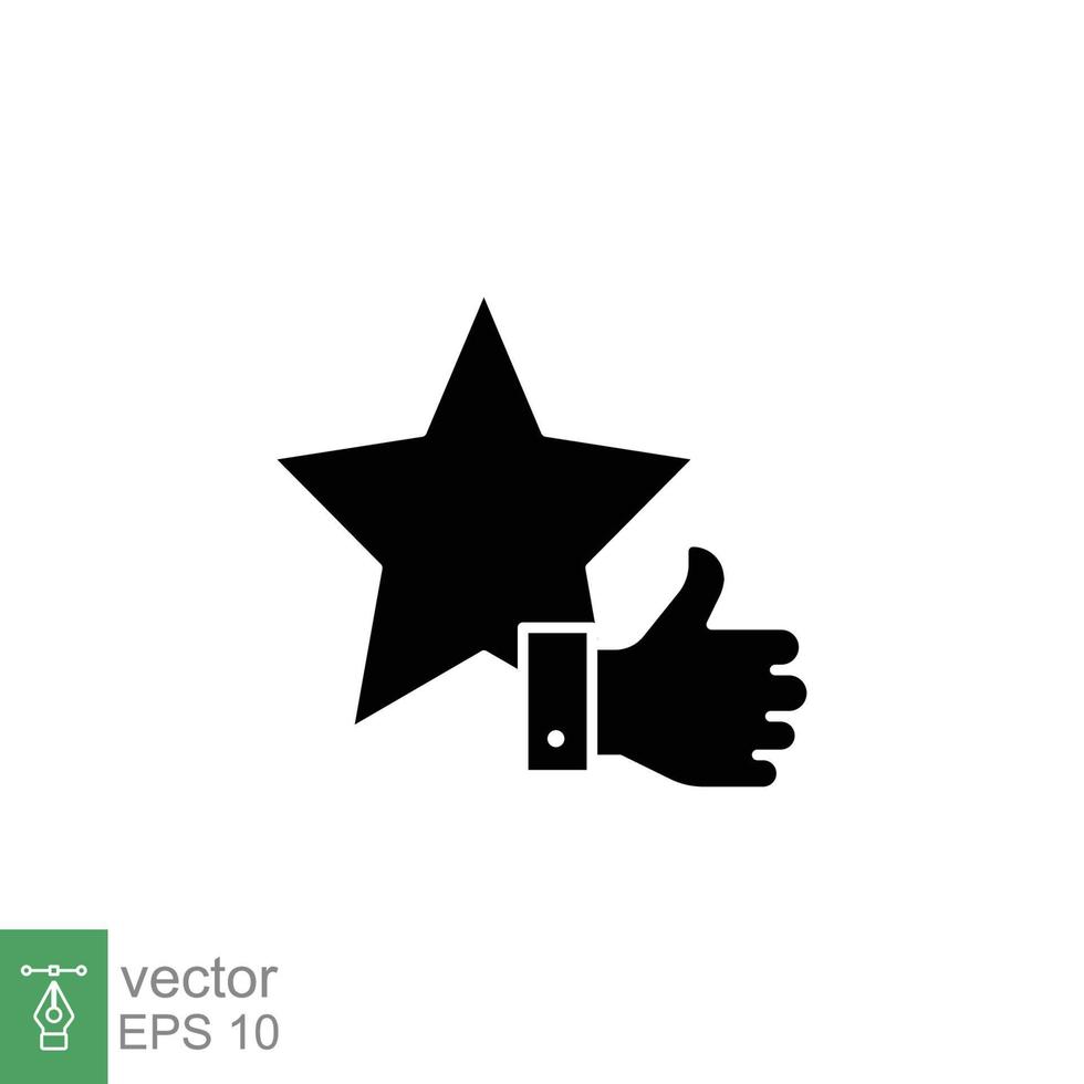 estrella y mano pulgar arriba icono. como, favorito, amar, y testimonios concepto. sencillo sólido estilo. negro silueta, glifo símbolo. vector ilustración aislado en blanco antecedentes. eps 10