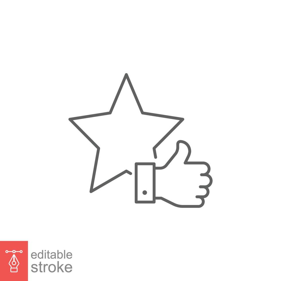 Star and hand thumb up line icon. Like, favourite, love, and testimonials concept. Simple outline style. Vector illustration isolated on white background. Editable stroke EPS 10.