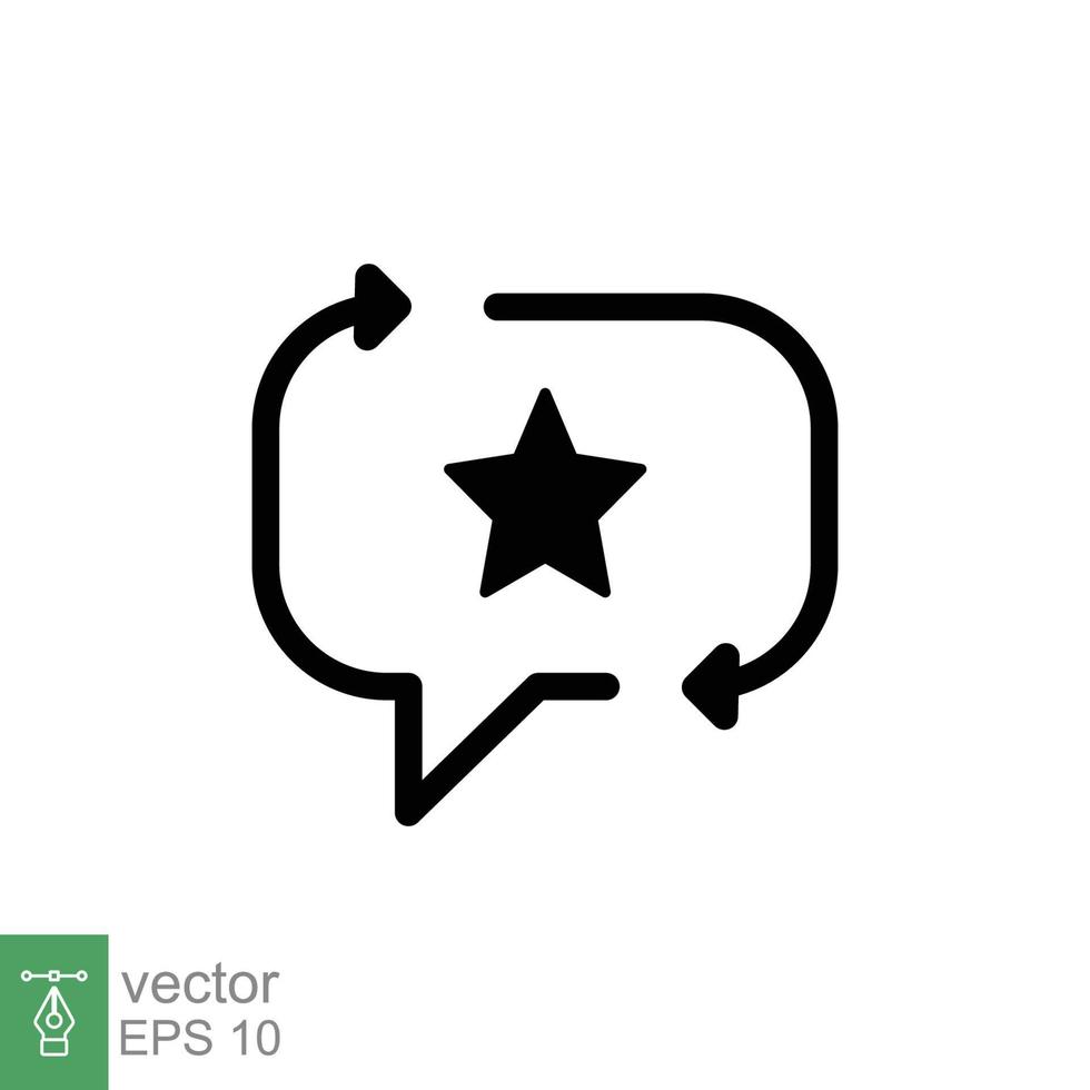 Favourite feedback icon. Testimonials and customer relationship management concept. Bubble speech star solid style. Silhouette, glyph symbol. Vector illustration isolated on white background. EPS 10.