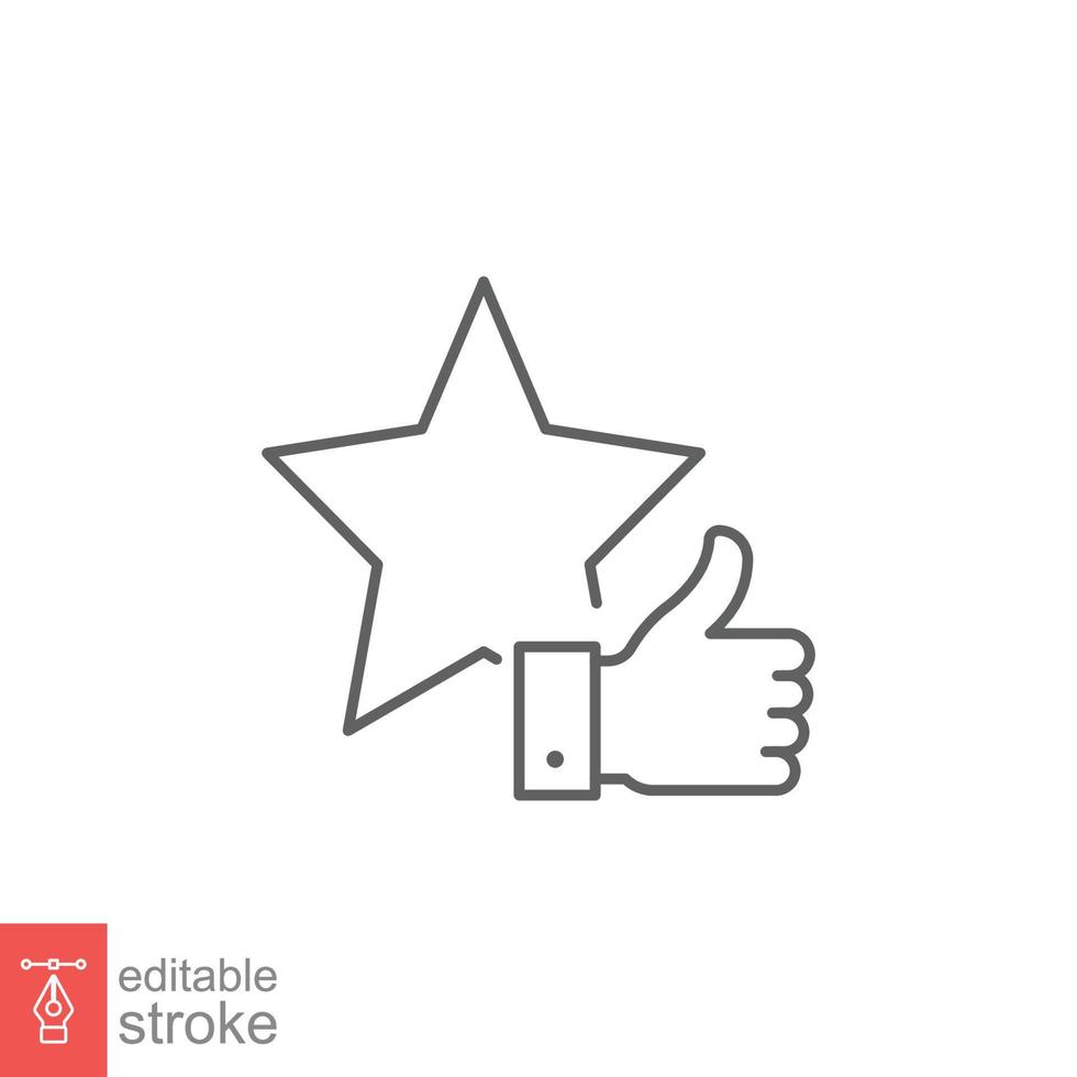 Star and hand thumb up line icon. Like, favourite, love, and testimonials concept. Simple outline style. Vector illustration isolated on white background. Editable stroke EPS 10.