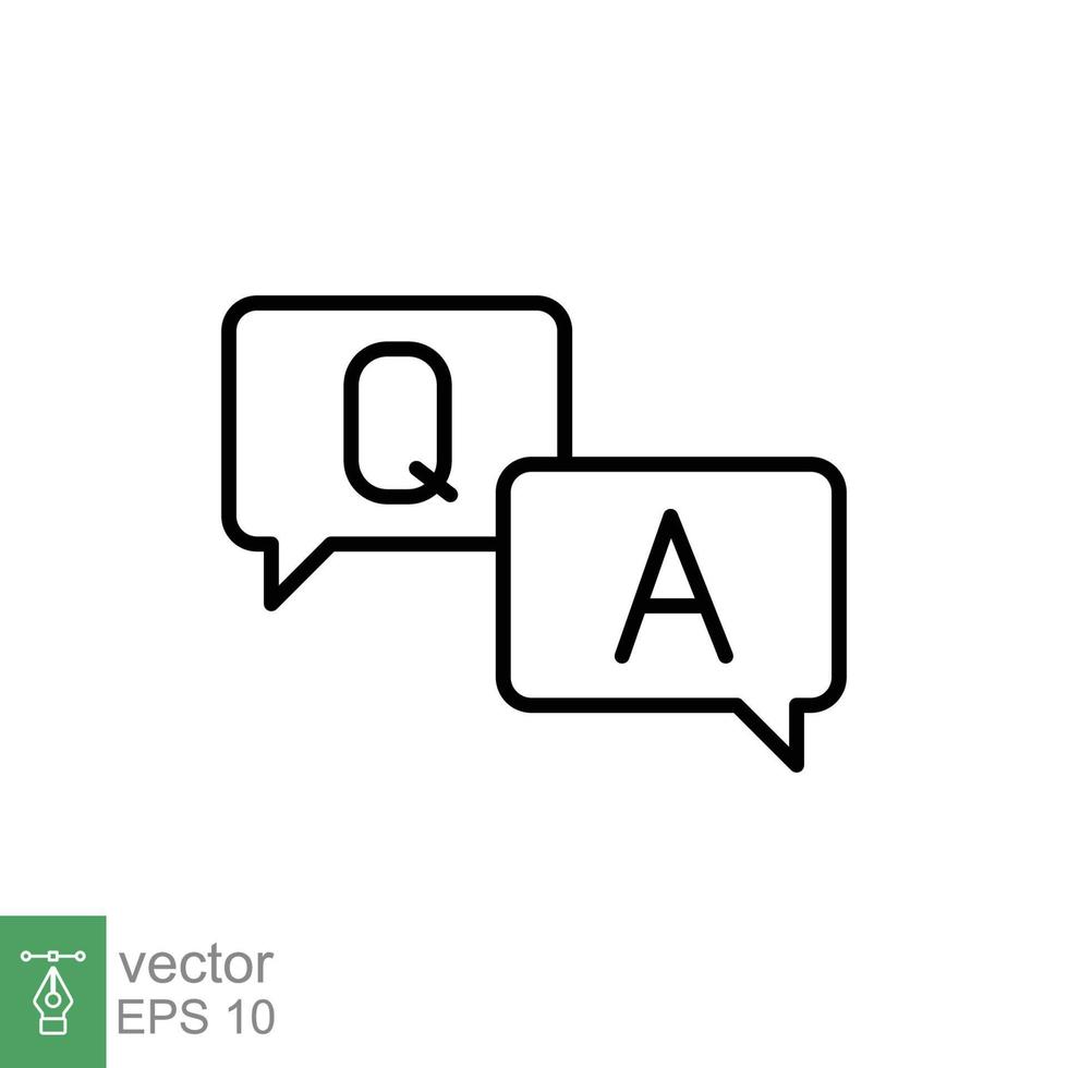 Questions and answers line icon with speech bubble for web template and app. Q and A letters. Simple outline style. Vector illustration design on white background. EPS 10.