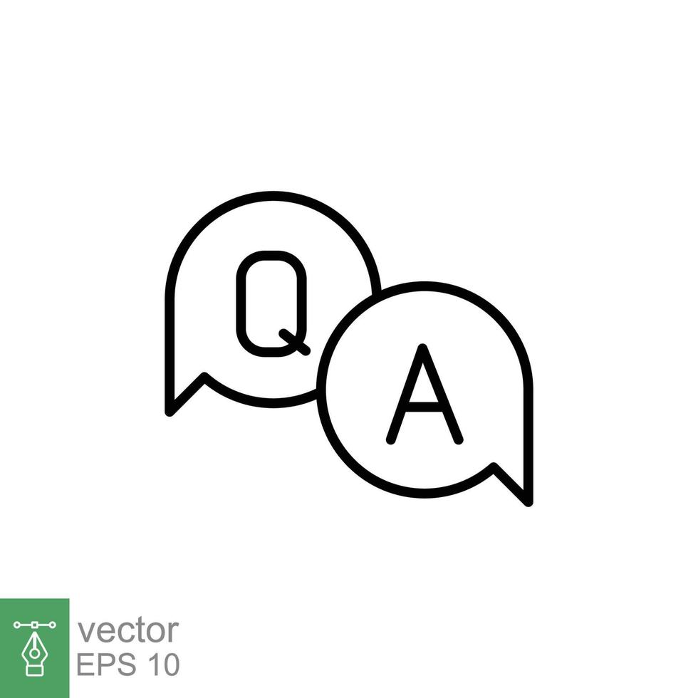 Questions and answers line icon with speech bubble for web template and app. Q and A letters. Simple outline style. Vector illustration design on white background. EPS 10.