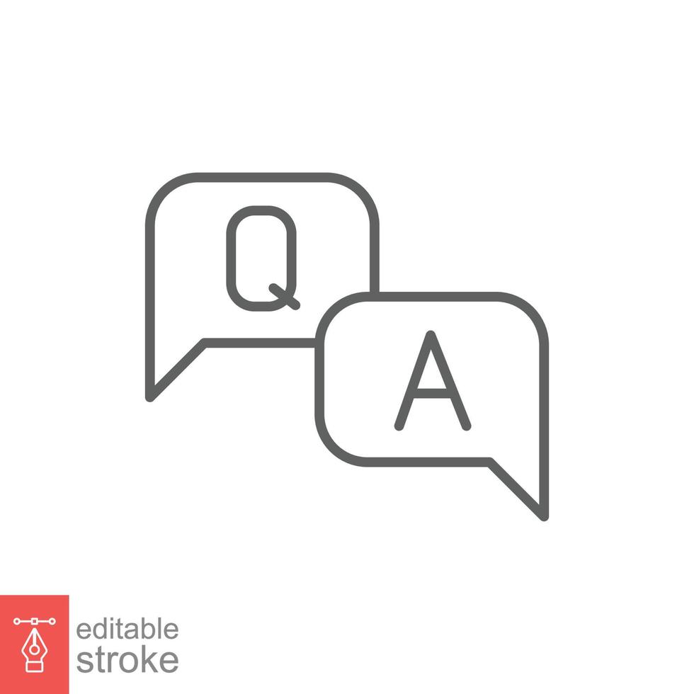 Questions and answers line icon with speech bubble for web template and app. Q and A letters. Vector illustration design on white background. Editable stroke EPS 10.