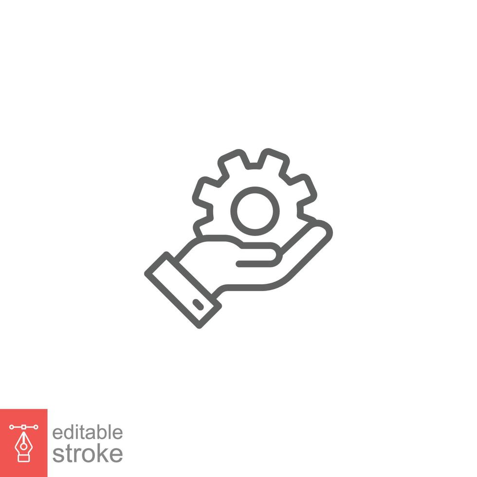 Mechanic gear service hand line icon. Wheel, cogwheel, technical, technology. Outline symbol. Setting and support concept. Vector illustration design on white background. Editable stroke EPS 10.