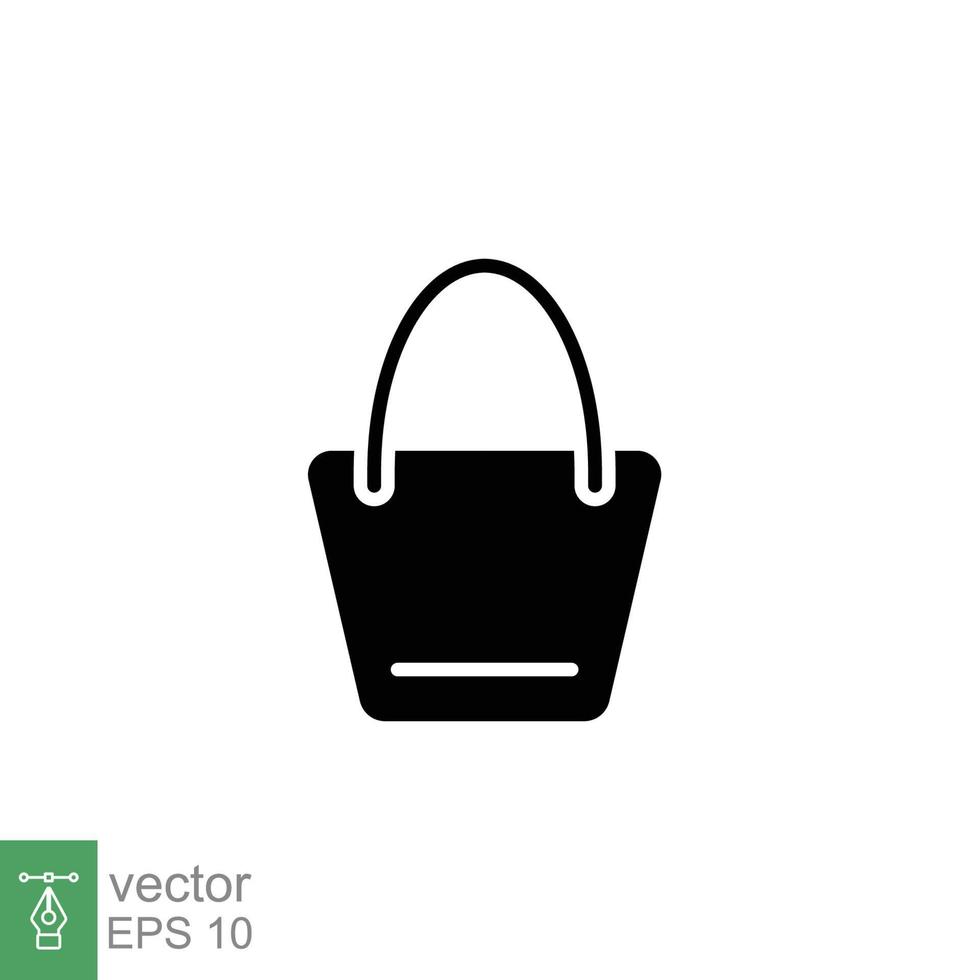 Shopping bag icon. Simple solid style. Paper bag, shop, gift, packaging, business concept. Black silhouette, glyph symbol. Vector illustration design on white background. EPS 10.