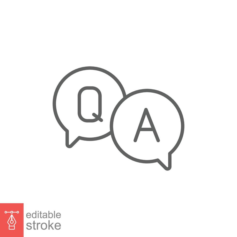 Questions and answers line icon with speech bubble for web template and app. Q and A letters. Vector illustration design on white background. Editable stroke EPS 10.