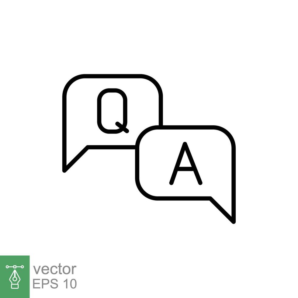 Questions and answers line icon with speech bubble for web template and app. Q and A letters. Simple outline style. Vector illustration design on white background. EPS 10.