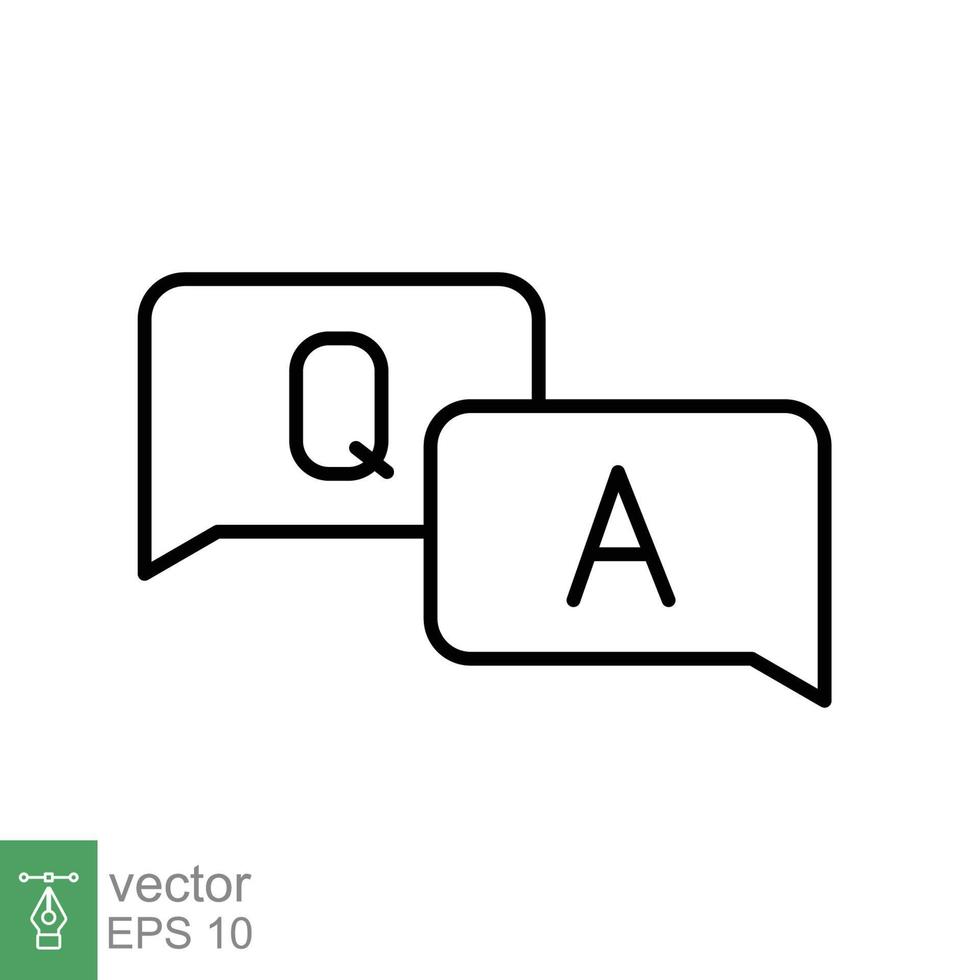 Questions and answers line icon with speech bubble for web template and app. Q and A letters. Simple outline style. Vector illustration design on white background. EPS 10.