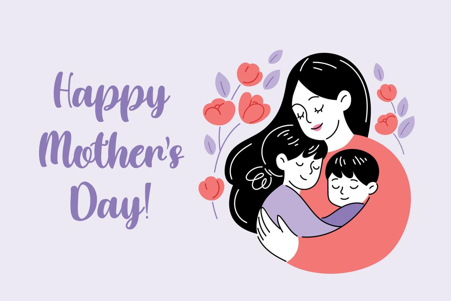 mother hugging daughter and son vector