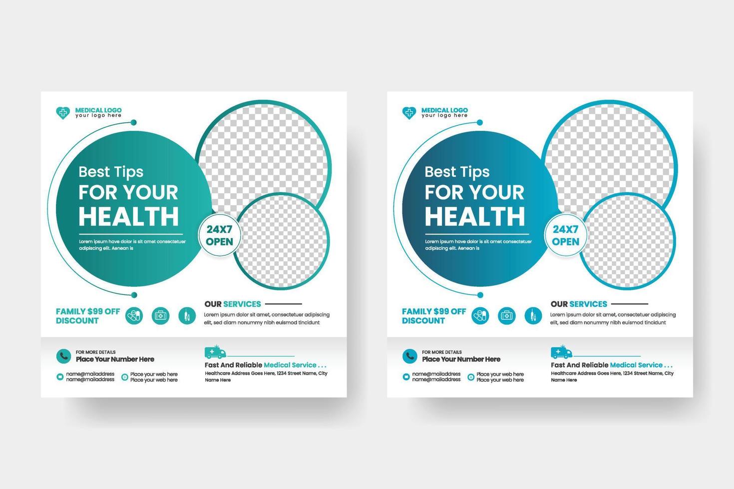 Medical service and medical healthcare social media post banner or post design template vector