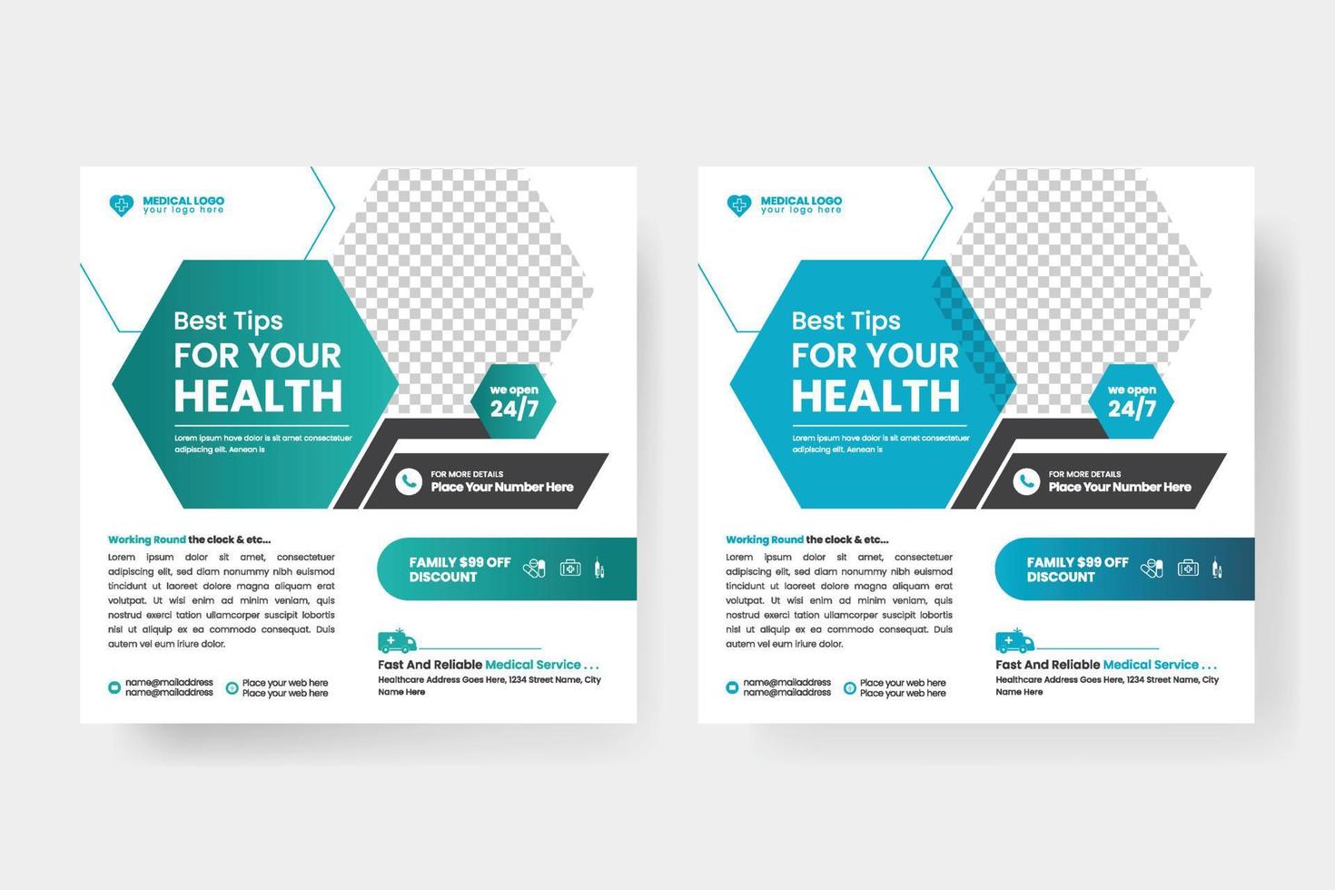 Medical service and medical healthcare social media post banner or post design template vector