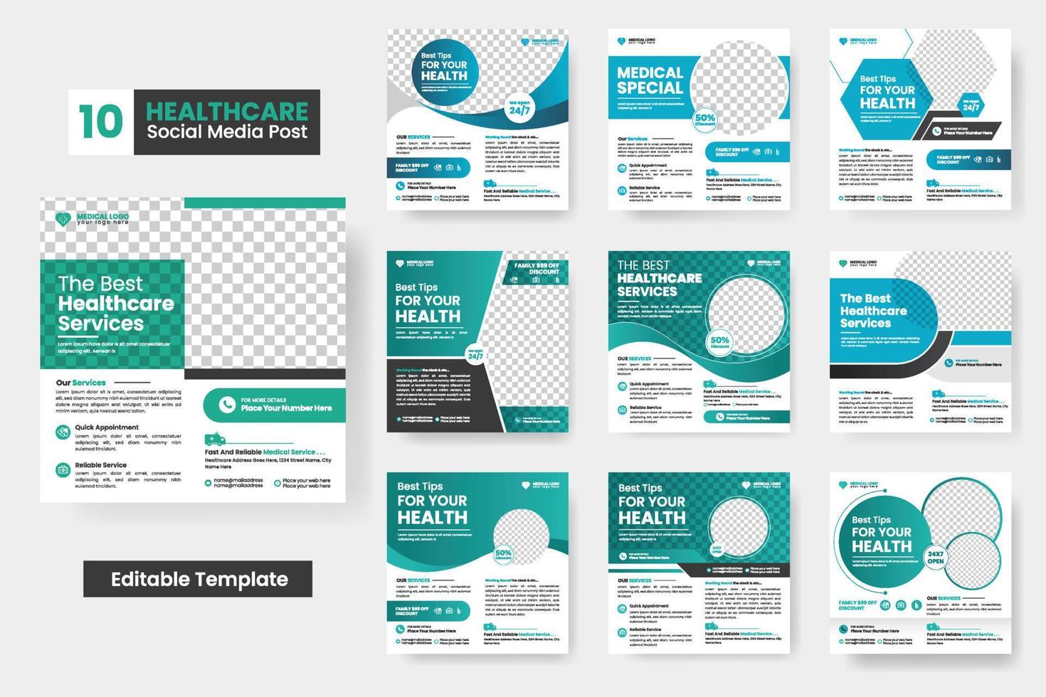 Medical service and medical healthcare social media post banner or post design template vector