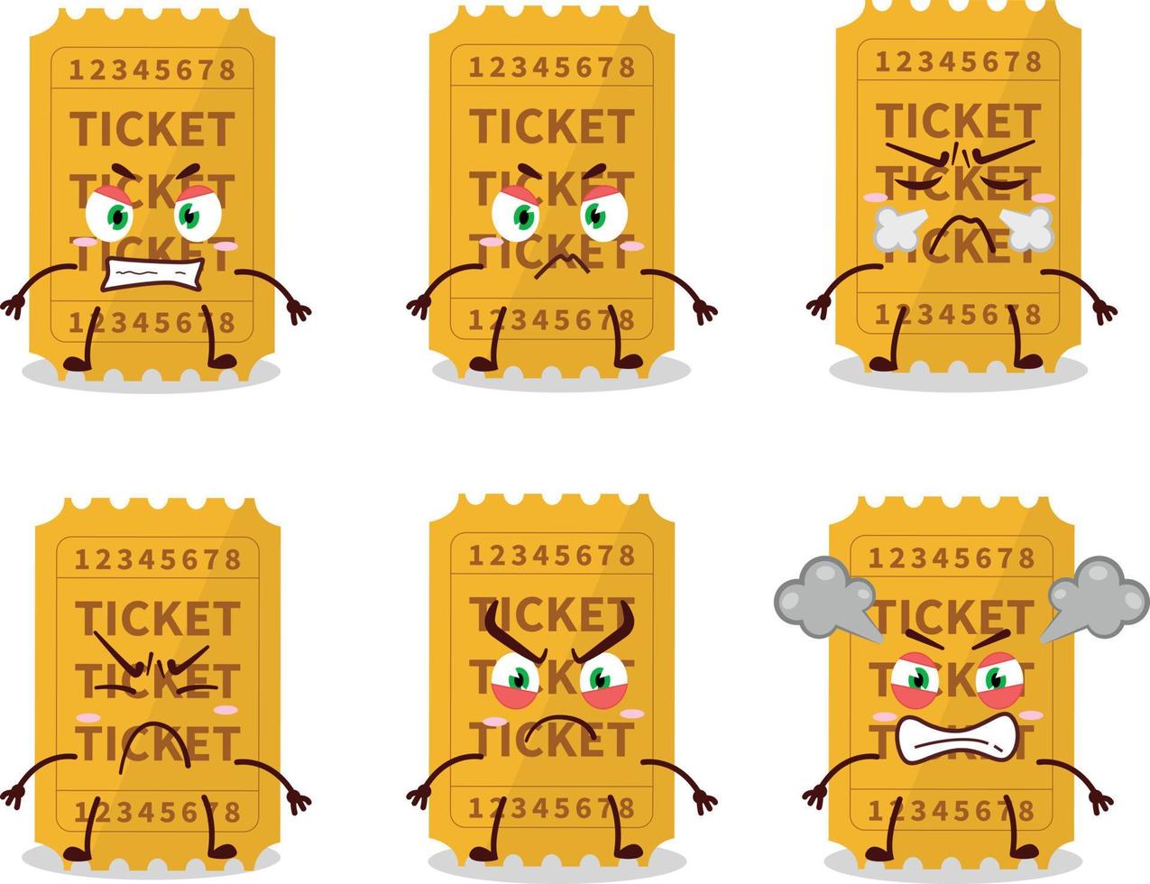 Ticket cartoon character with various angry expressions vector