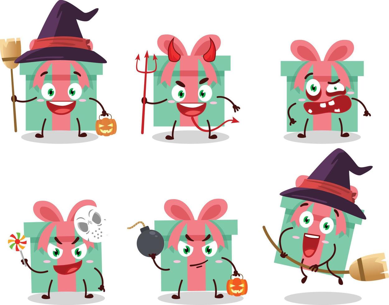 Halloween expression emoticons with cartoon character of gift vector
