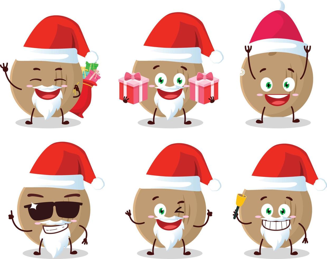 Santa Claus emoticons with brown coconut cartoon character vector