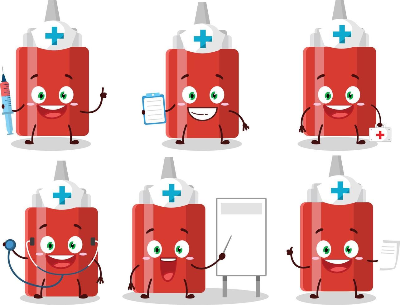 médico profesión emoticon con salsa botella dibujos animados personaje vector