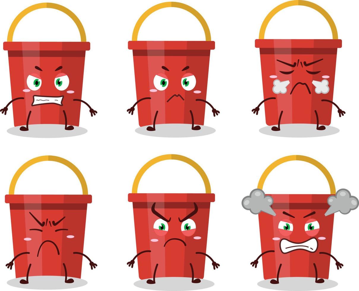 Sand bucket cartoon character with various angry expressions vector