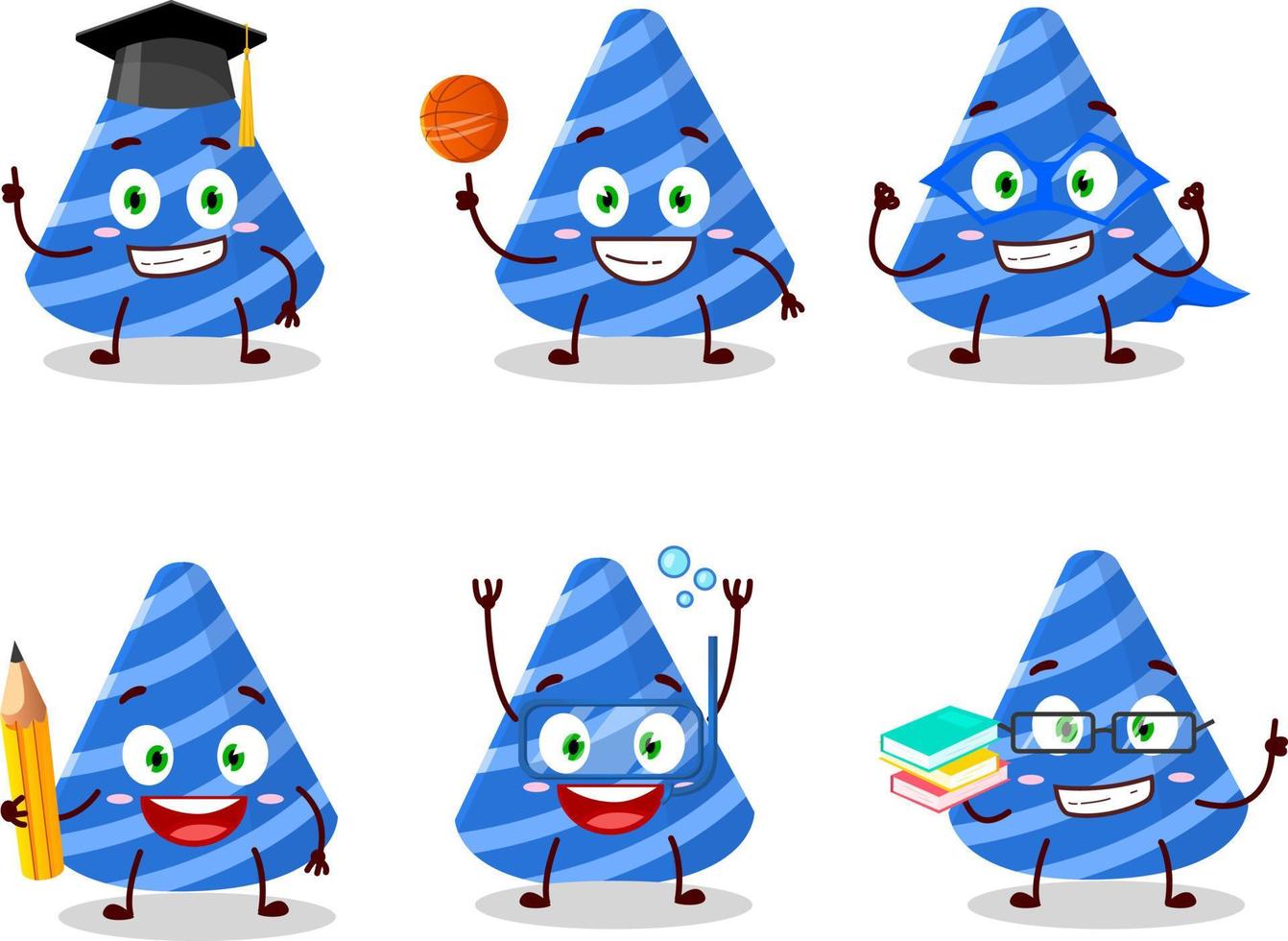 School student of party hat cartoon character with various expressions vector