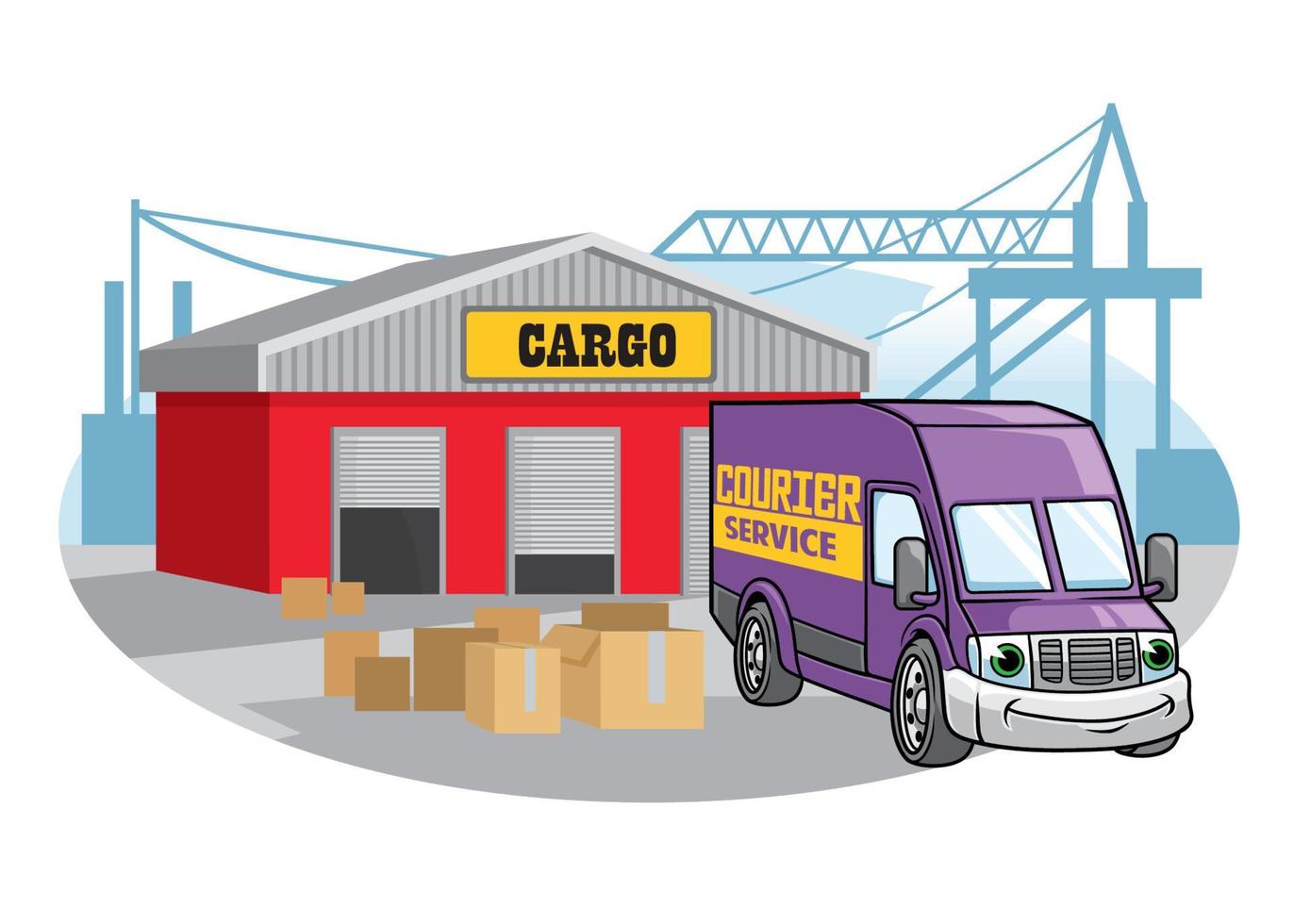 Cargo van illustration at the port vector