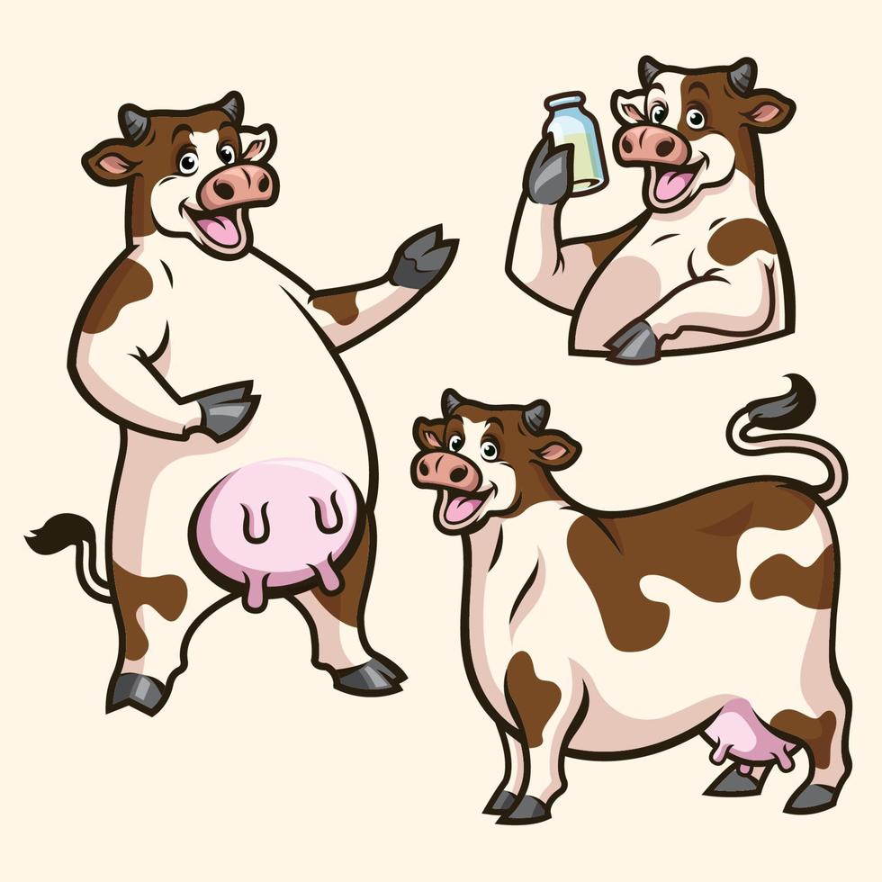 cartoon of fat cow in set vector