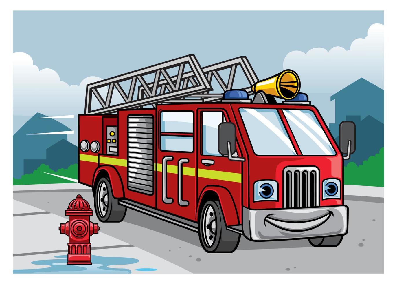 cartoon of firefighter truck illustration vector